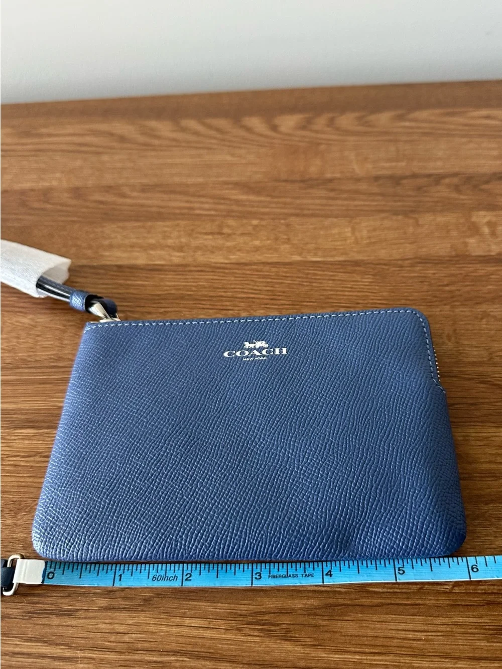 NWT Coach Blue Leather Wristlet Pouch with Strap